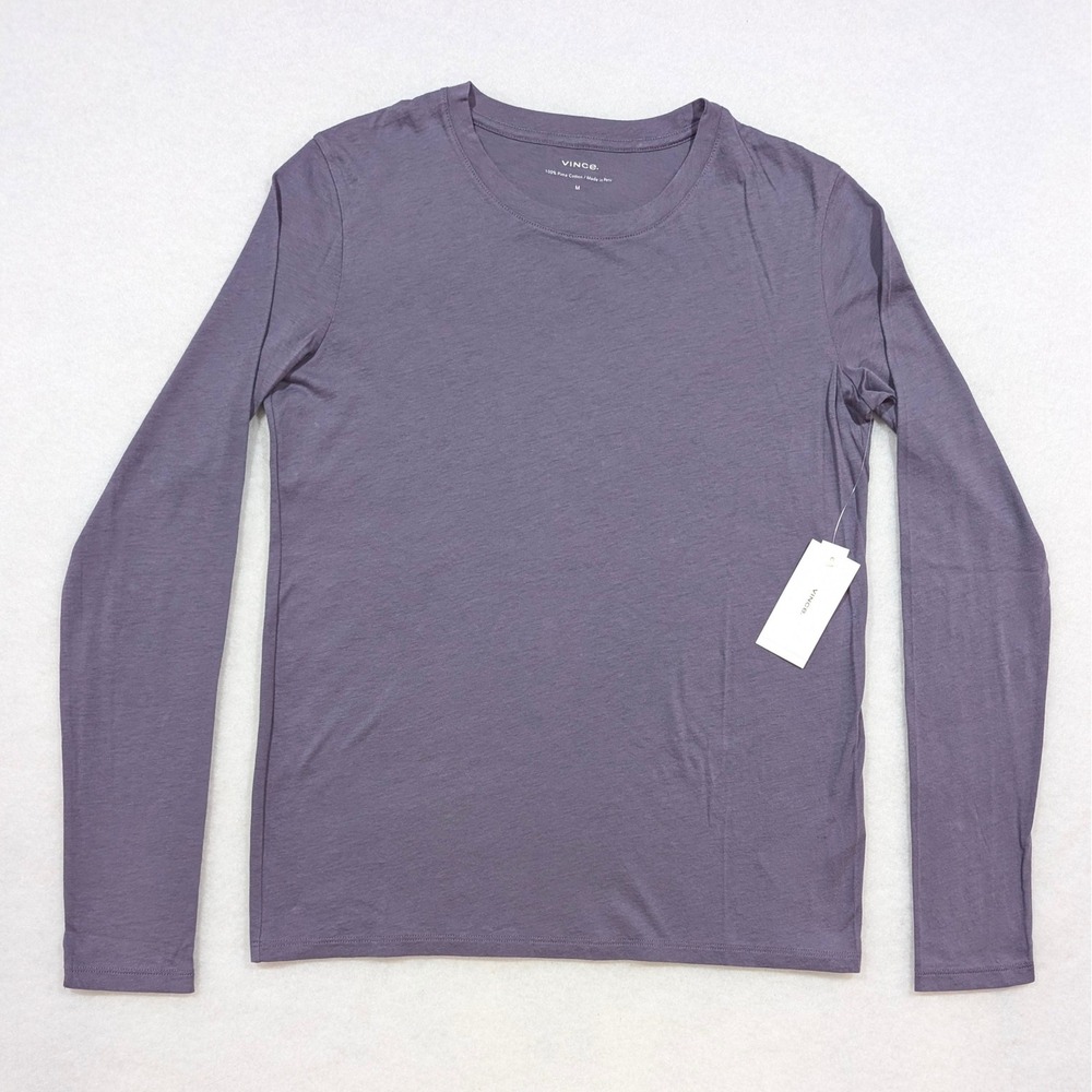 NWT Vince Essential Long Sleeve Crew Neck Tee M Purple Pima Cotton Peru Layers